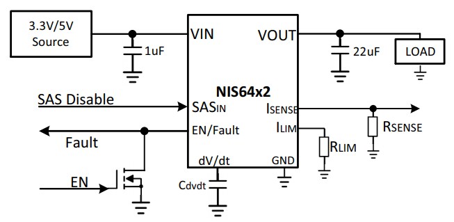 Application Circuit Diagram - onsemi NIS64x2 Resettable Electronic Fuses